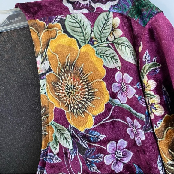 Calessa Velvet Knit Floral Print V Neck 3/4 Sleeve Tunic SZ 1X NEW - Picture 6 of 8
